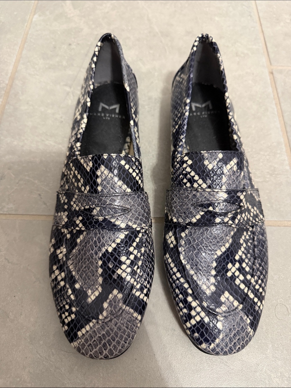 NWT Marc Fisher Snake-Print Penny Loafers. Size 7M. Brand new!